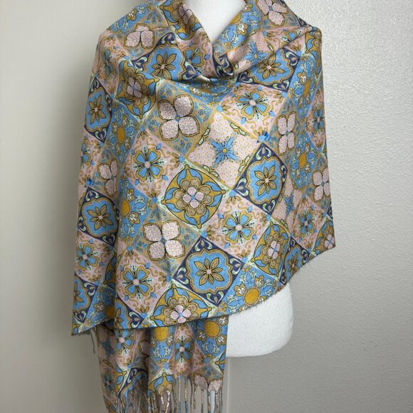 100% Viscose Floral Scarf Shawl Like NEW - Picture 1 of 8
